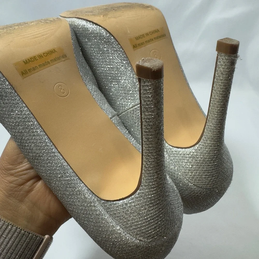 Dream Pairs CHRISTIAN Silver Glitter Pointed Toe Stiletto Heels Women's‎ Size 8
